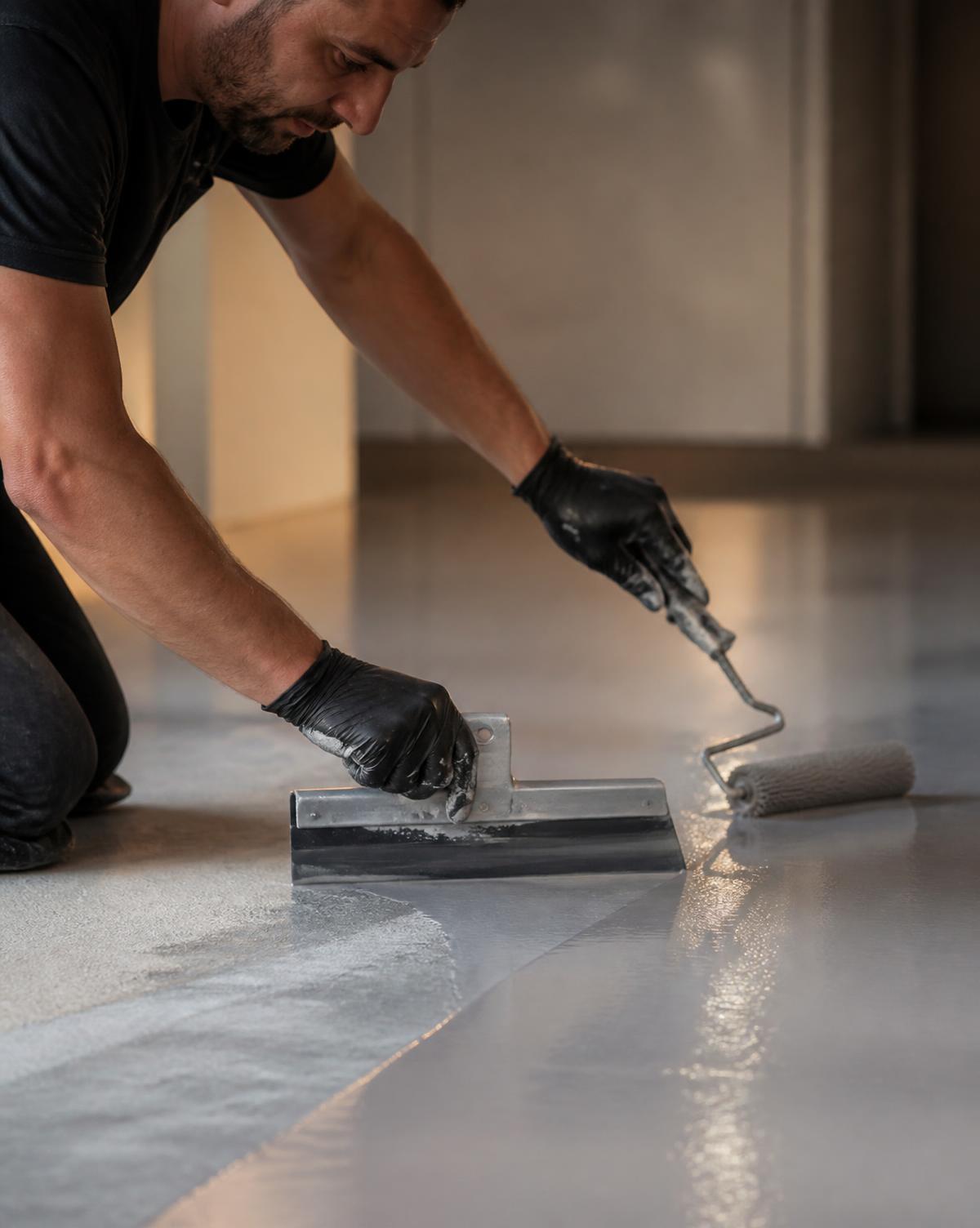Close view of an installer applying the coating system with precision