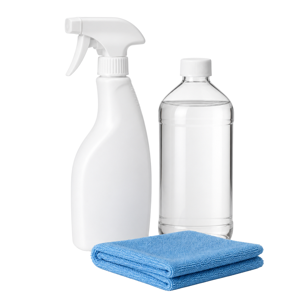Cleaning and preparation supplies on a clean studio background